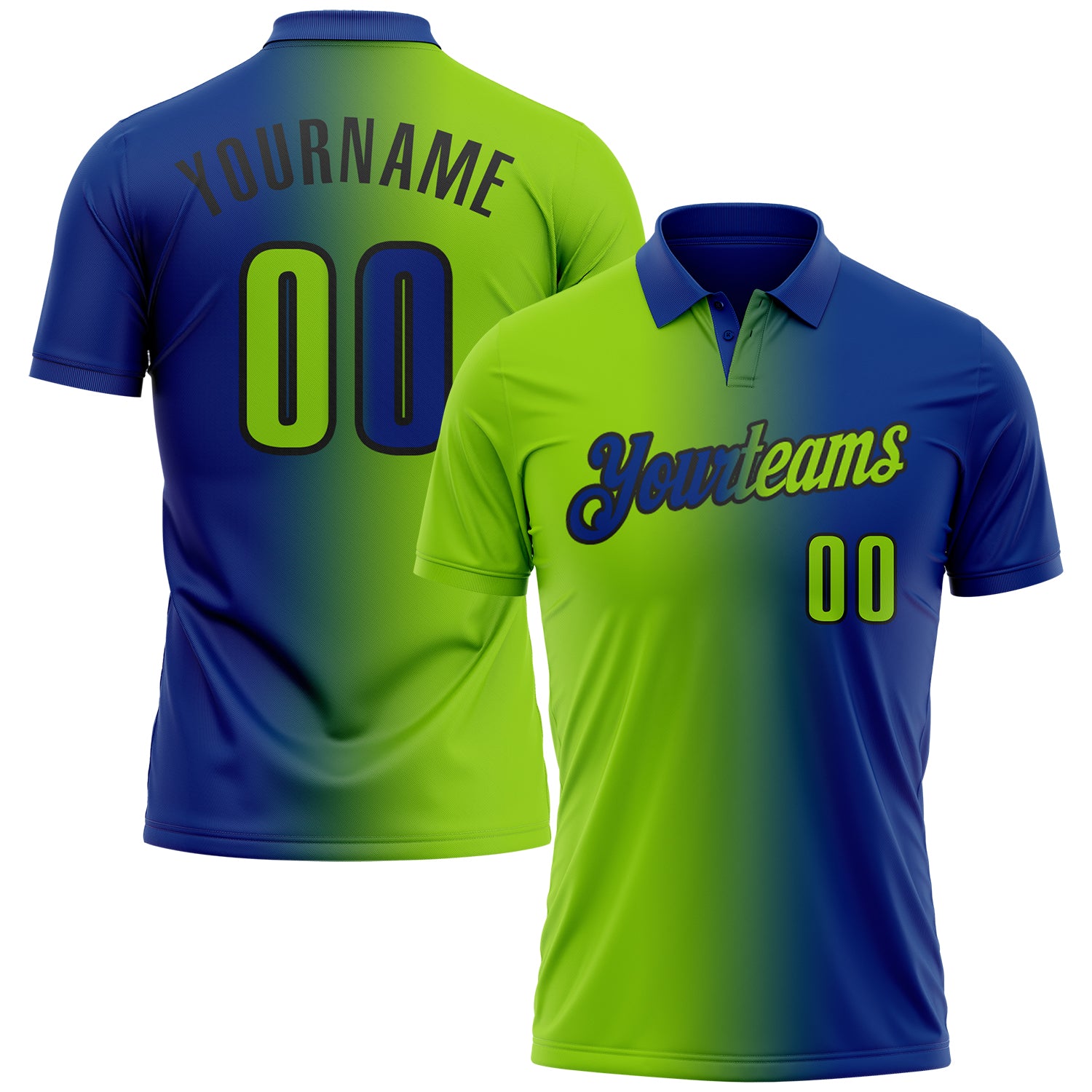 Custom Royal Neon Green-Black 3D Gradient Fashion Performance Polo Shirt