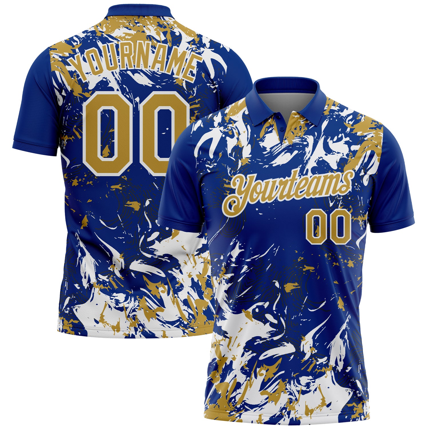 Custom Royal Old Gold-White Dynamic Splatter Brush Stroke Performance Polo Shirt