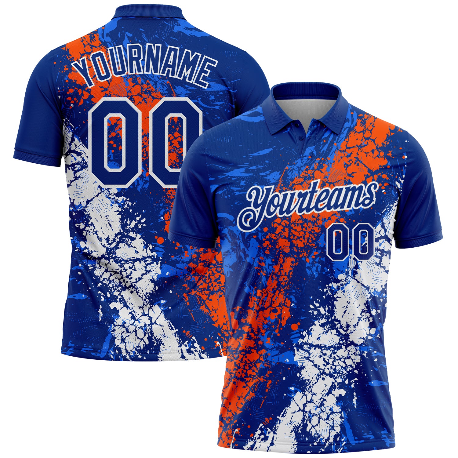 Custom Royal Orange-White Dripping Splatter Cracked Texture Performance Polo Shirt