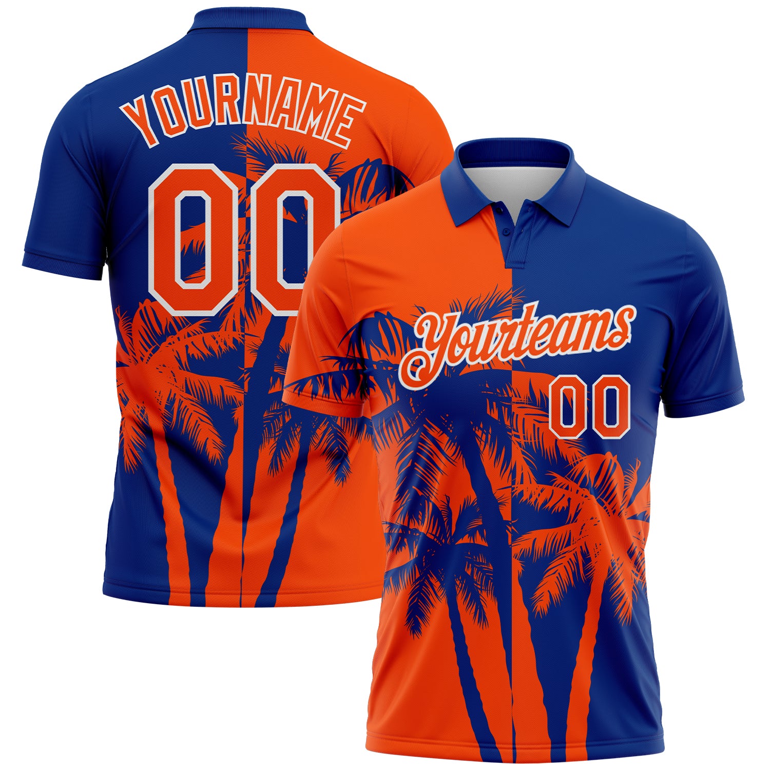 Custom Royal Orange-White Hawaii Tropical Coastal Palm Trees Performance Polo Shirt
