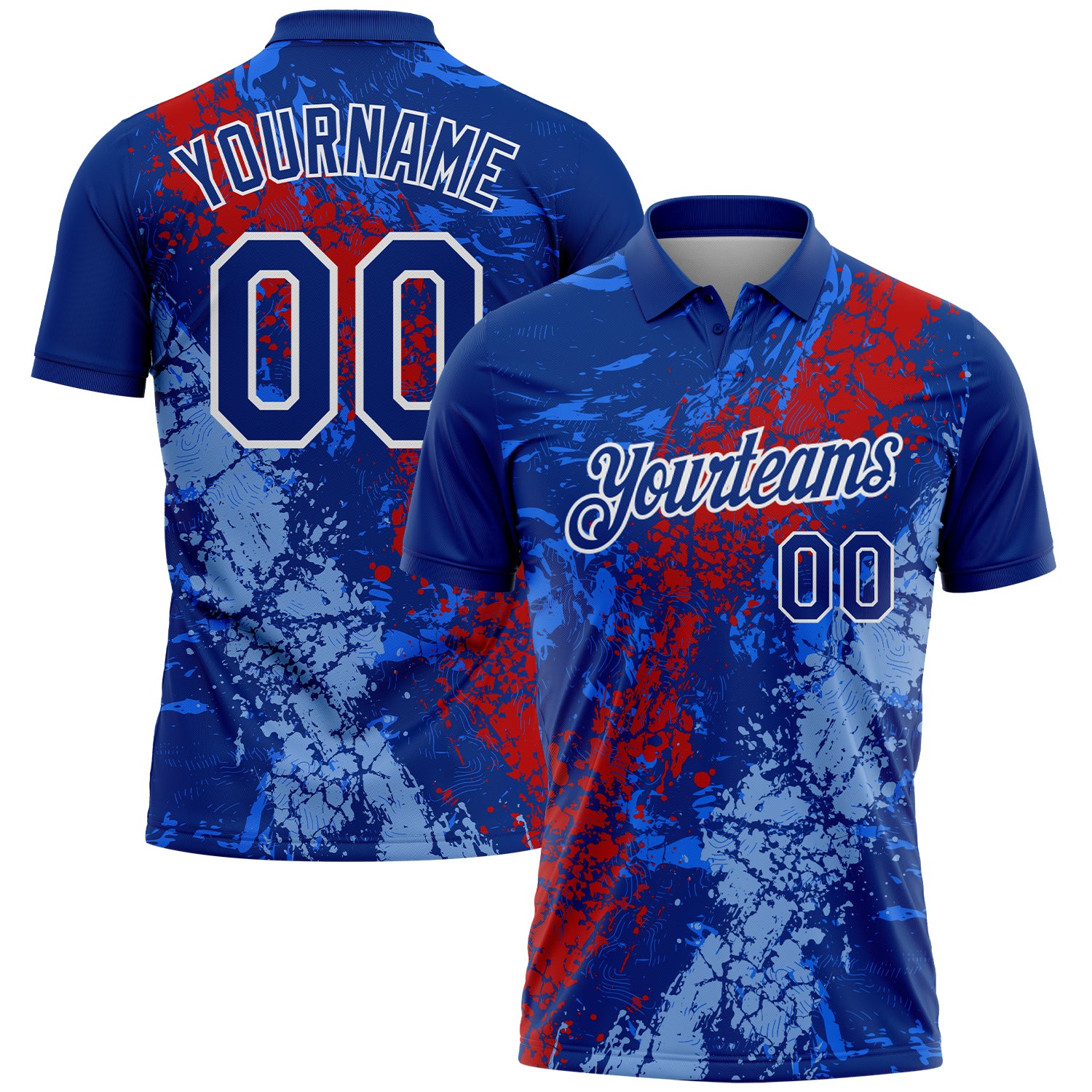 Custom Royal Red Light Blue-White Dripping Splatter Cracked Texture Performance Polo Shirt