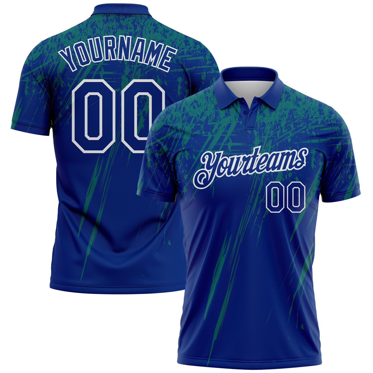 Custom Royal Teal-White Distressed Scratch Brush Stroke Performance Polo Shirt