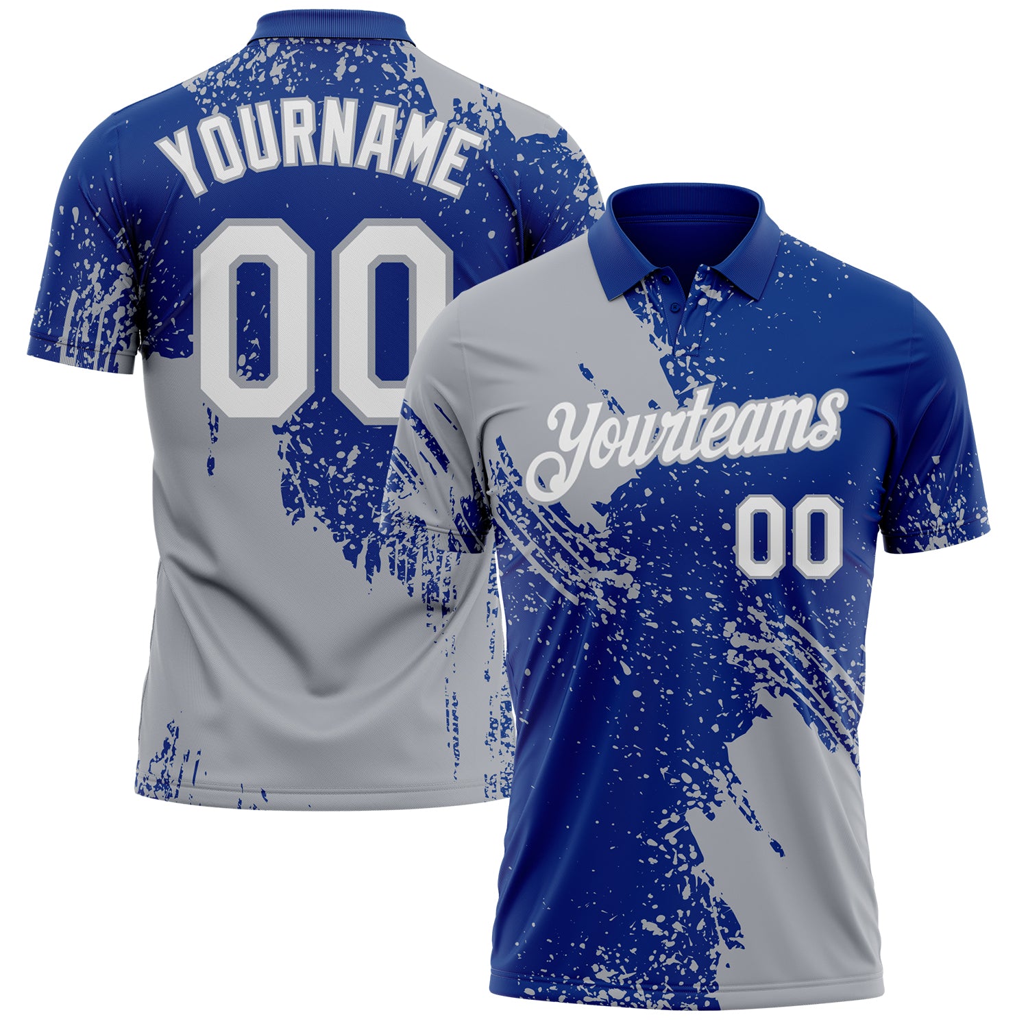 Custom Royal White-Gray Distressed Scratch Brush Stroke Performance Polo Shirt