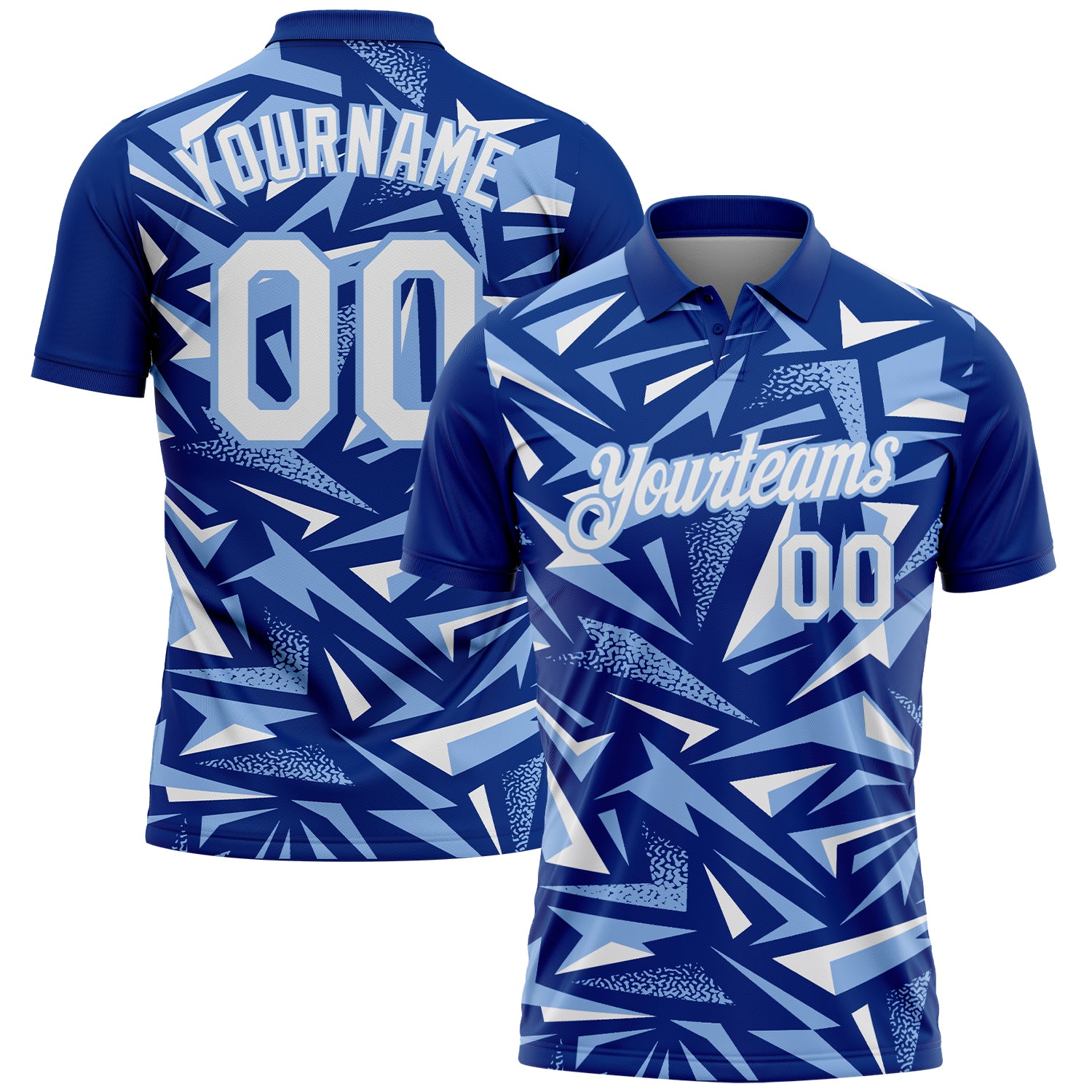Custom Royal White-Light Blue Cyber Mecha E-sport Geometric Shards Spike Performance Polo Shirt