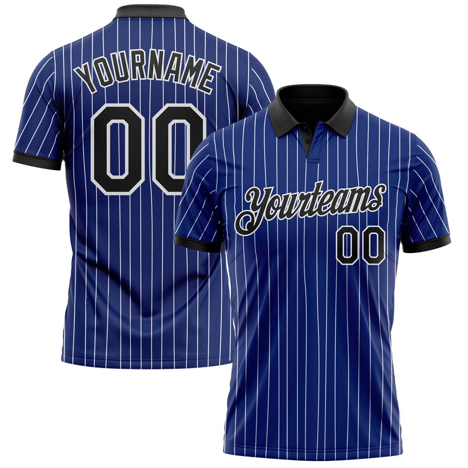 Custom Royal White Pinstripe-Black Performance Polo Shirt
