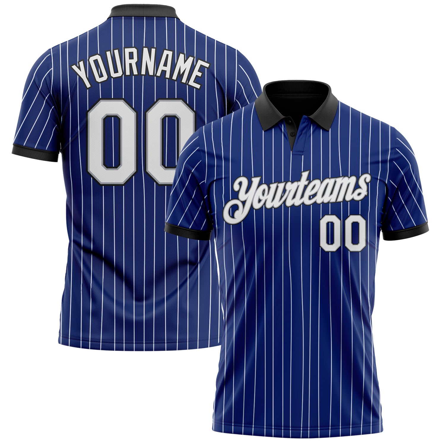 Custom Royal White Pinstripe Gray-Black Performance Polo Shirt
