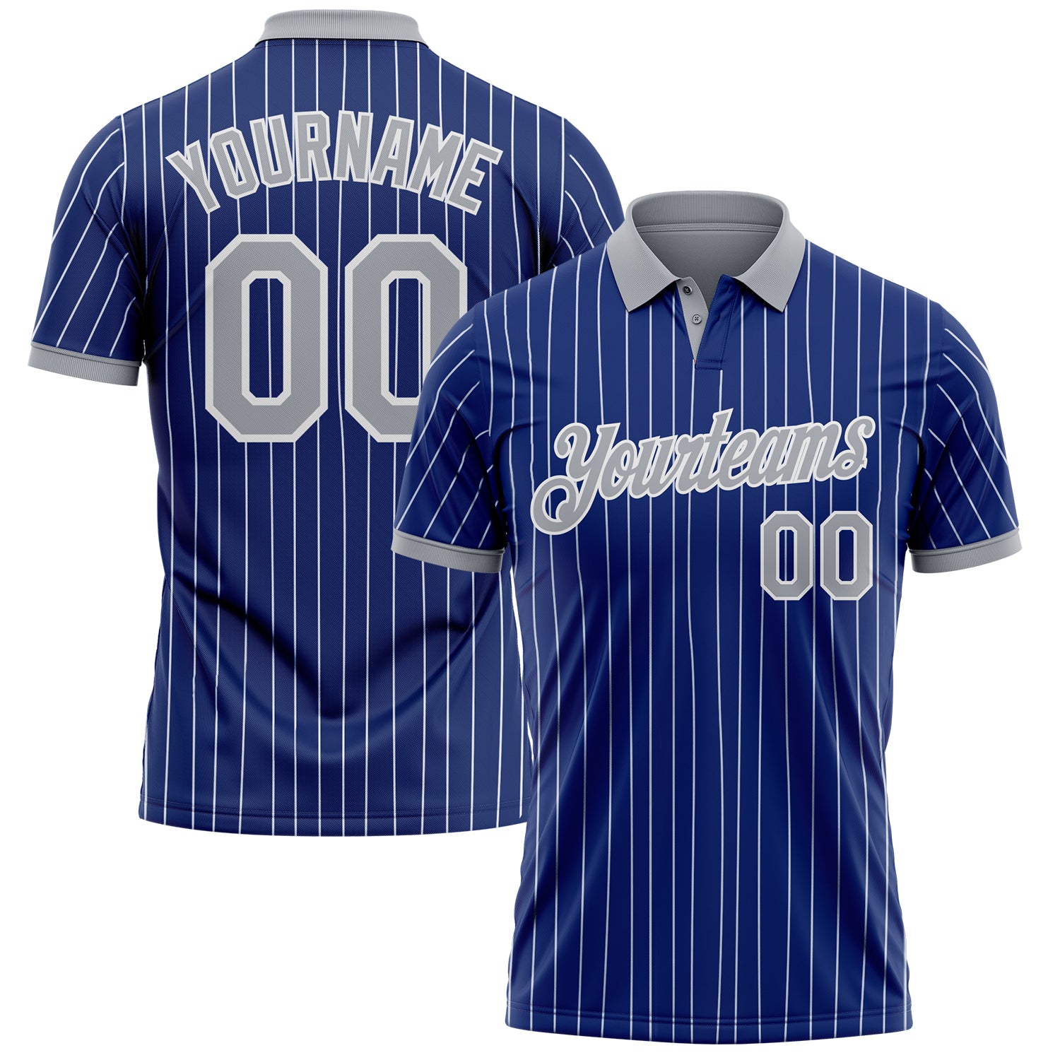 Custom Royal White Pinstripe-Gray Performance Polo Shirt