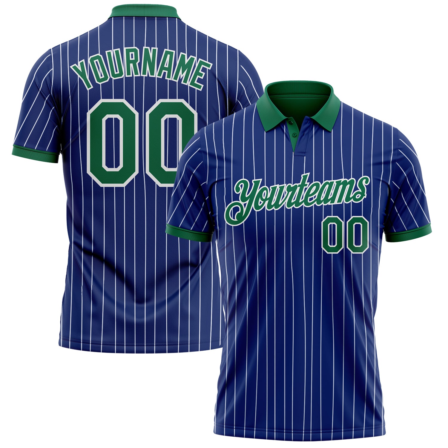 Custom Royal White Pinstripe-Kelly Green Performance Polo Shirt