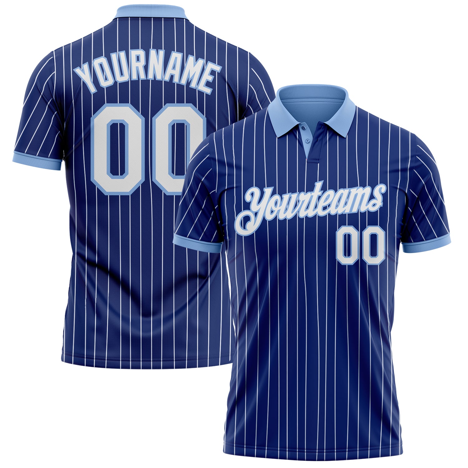 Custom Royal White Pinstripe-Light Blue Performance Polo Shirt