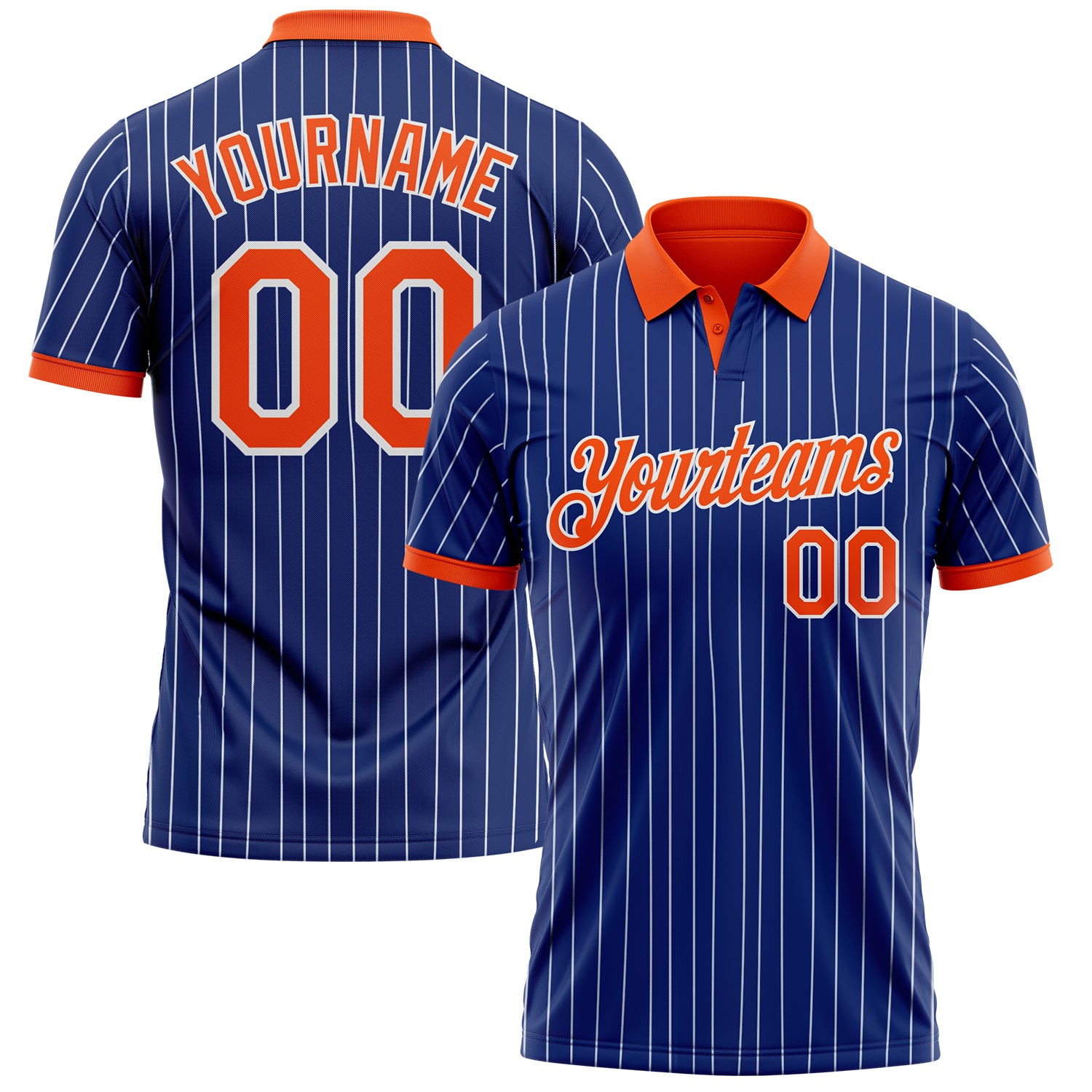 Custom Royal White Pinstripe-Orange Performance Polo Shirt