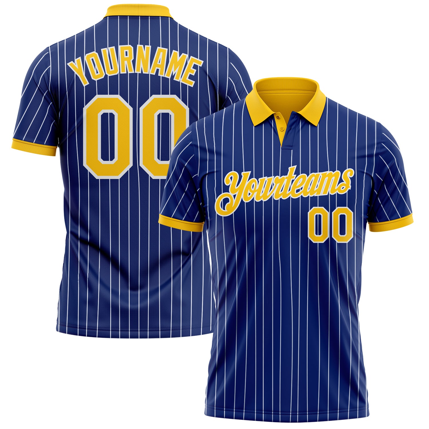 Custom Royal White Pinstripe-Yellow Performance Polo Shirt