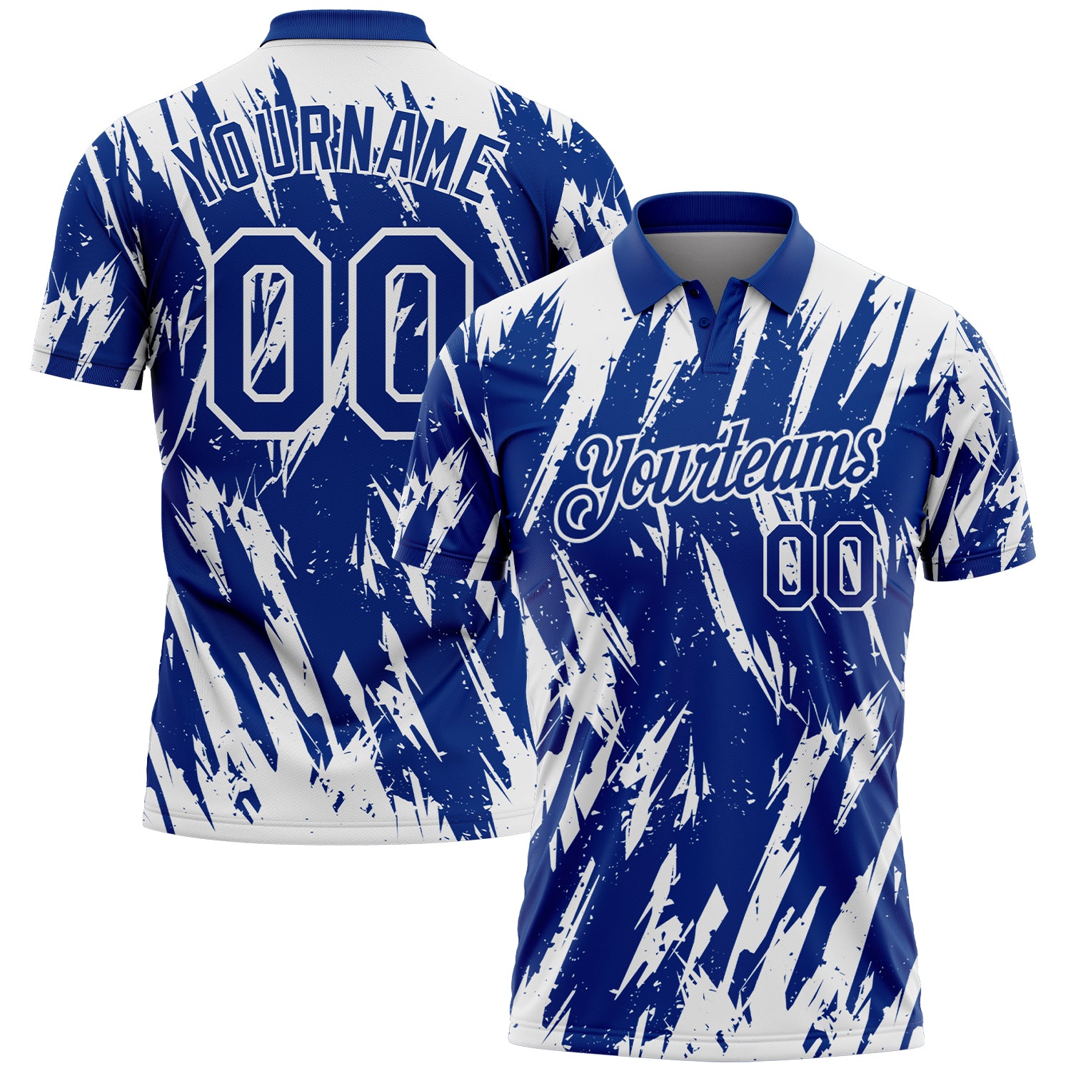 Custom Royal-White Torn Sharp Brush Stroke Splatter Performance Polo Shirt