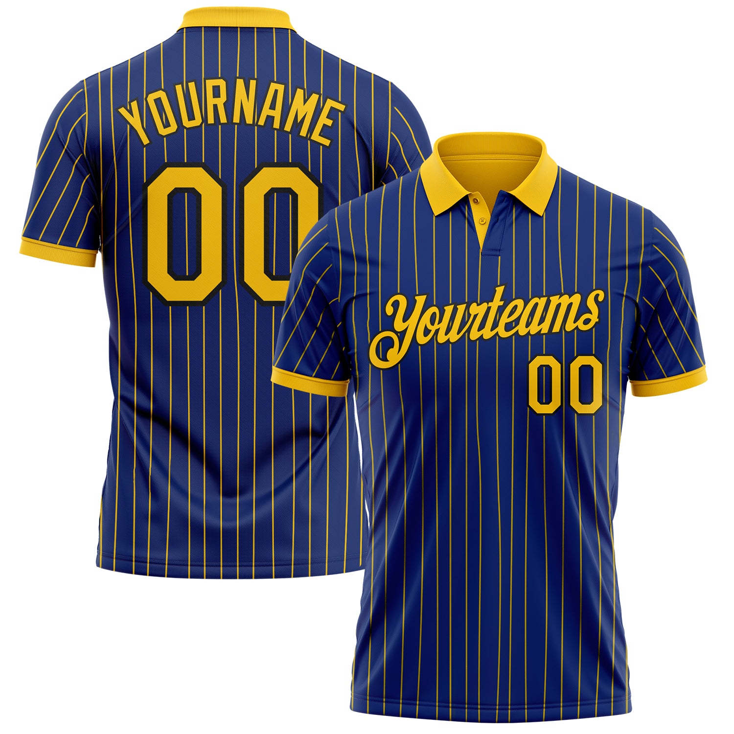 Custom Royal Yellow Pinstripe-Black Performance Polo Shirt