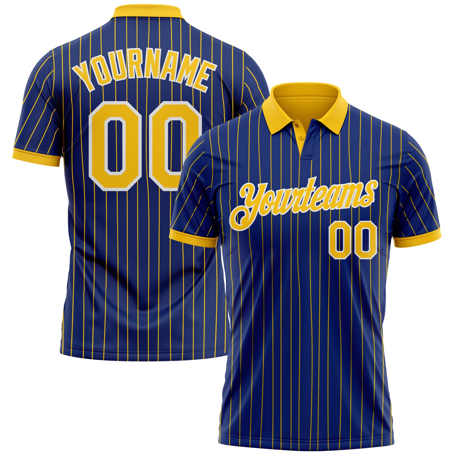 Custom Royal Yellow Pinstripe-White Performance Polo Shirt