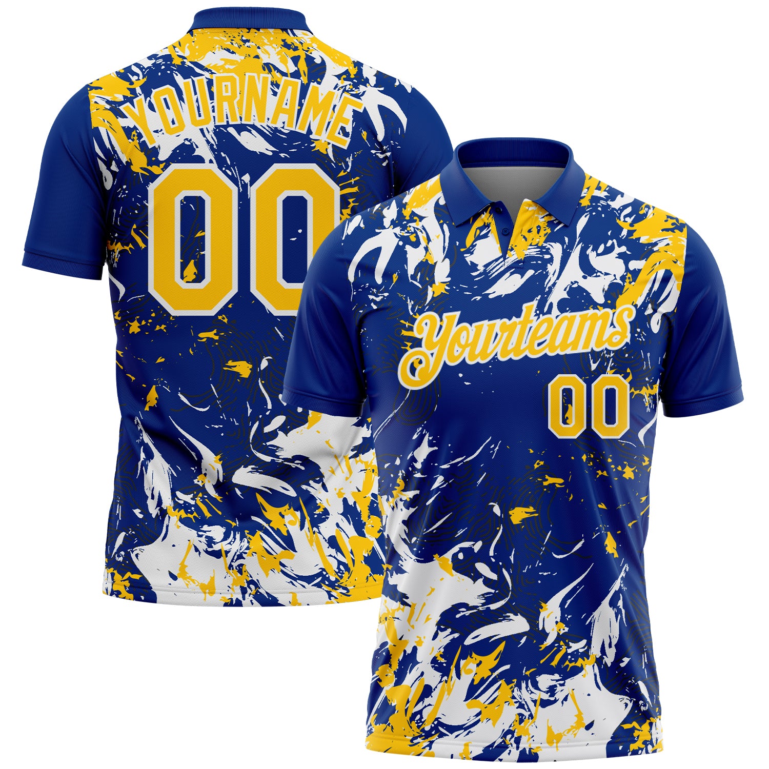 Custom Royal Yellow-White Dynamic Splatter Brush Stroke Performance Polo Shirt