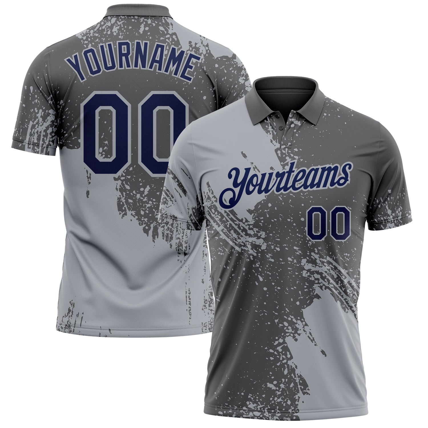 Custom Steel Gray Navy-Gray Distressed Scratch Brush Stroke Performance Polo Shirt