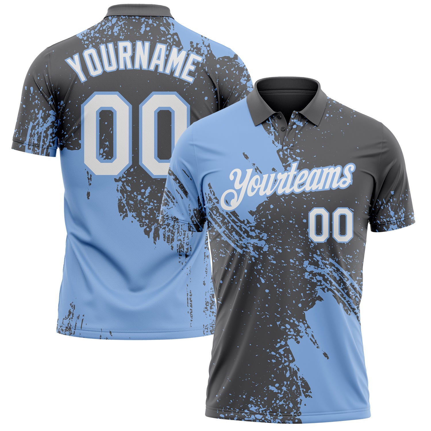 Custom Steel Gray White-Light Blue Distressed Scratch Brush Stroke Performance Polo Shirt