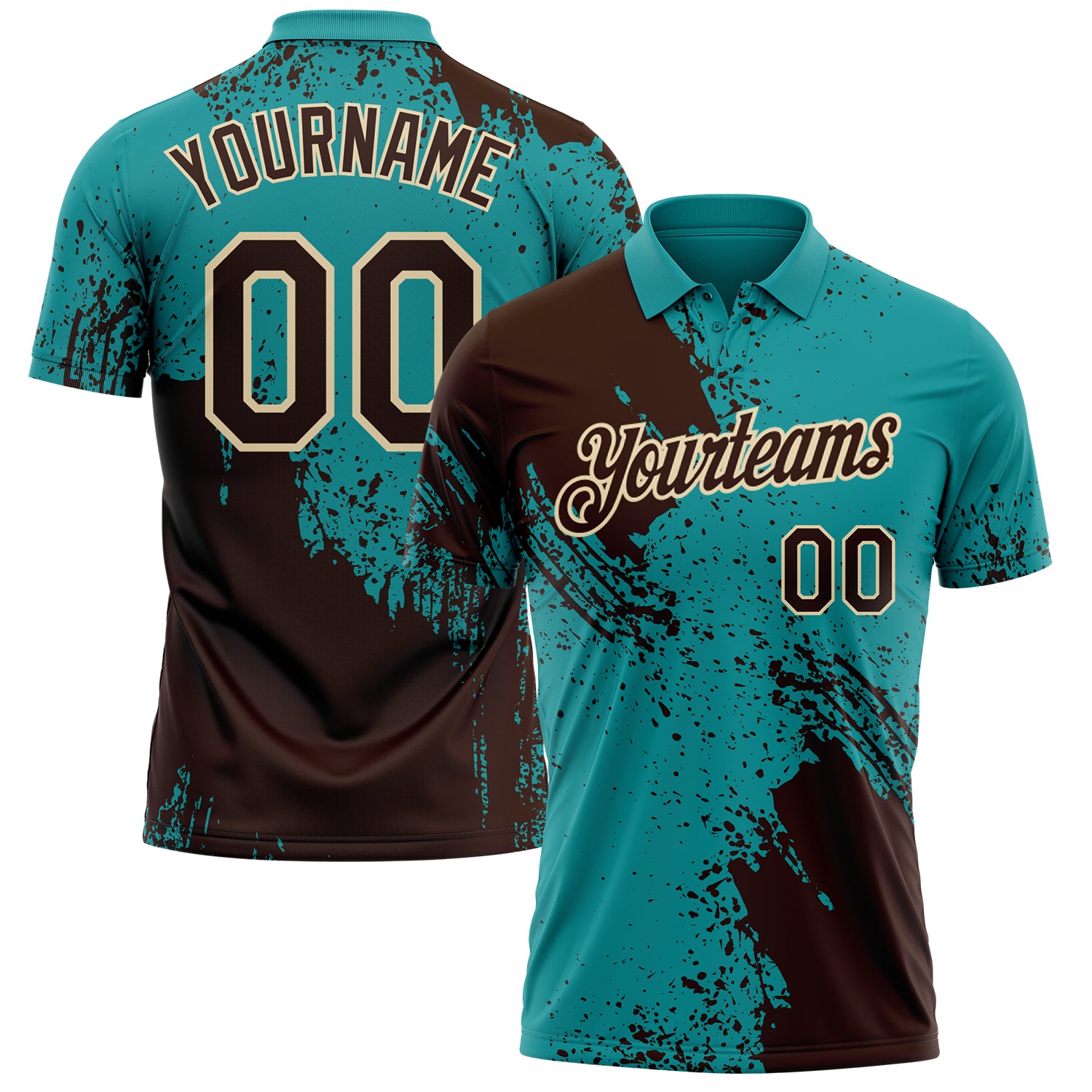 Custom Teal Brown-Cream Distressed Scratch Brush Stroke Performance Polo Shirt