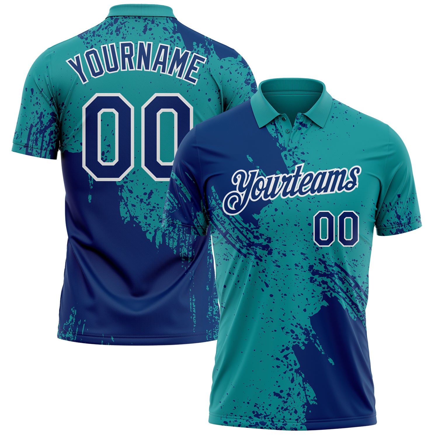 Custom Teal US Navy Blue-White Distressed Scratch Brush Stroke Performance Polo Shirt