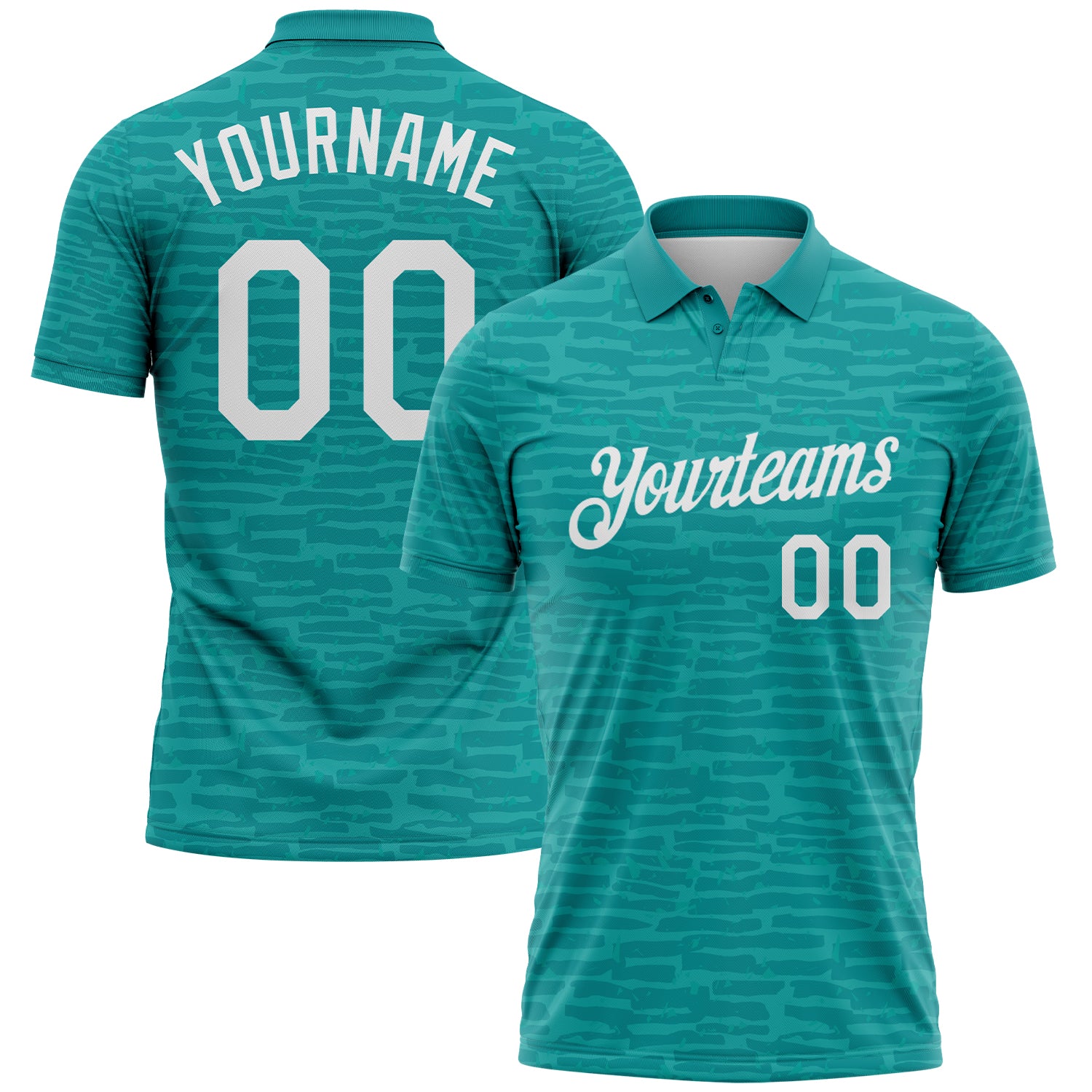 Custom Teal-White Distressed Fragment Brush Stroke Performance Polo Shirt