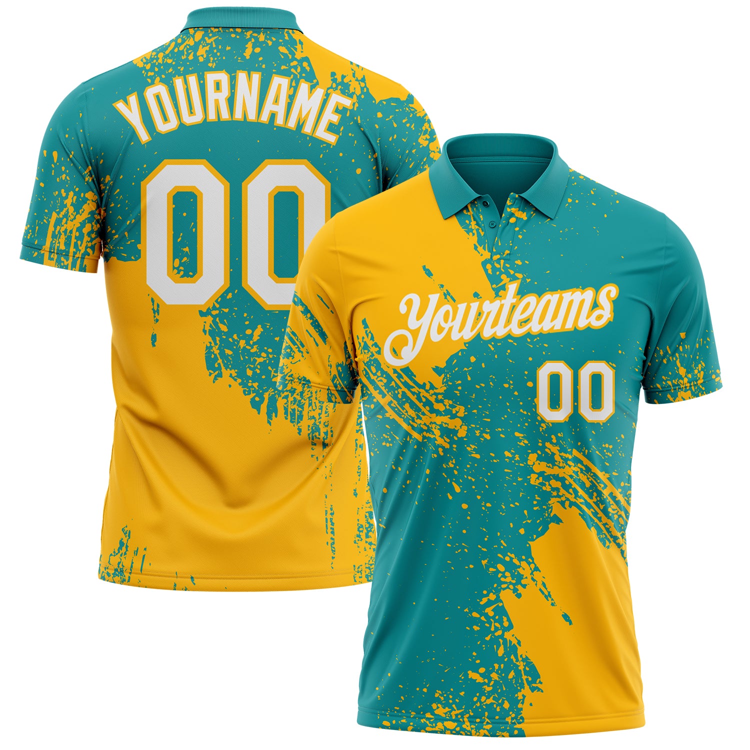 Custom Teal White-Gold Distressed Scratch Brush Stroke Performance Polo Shirt