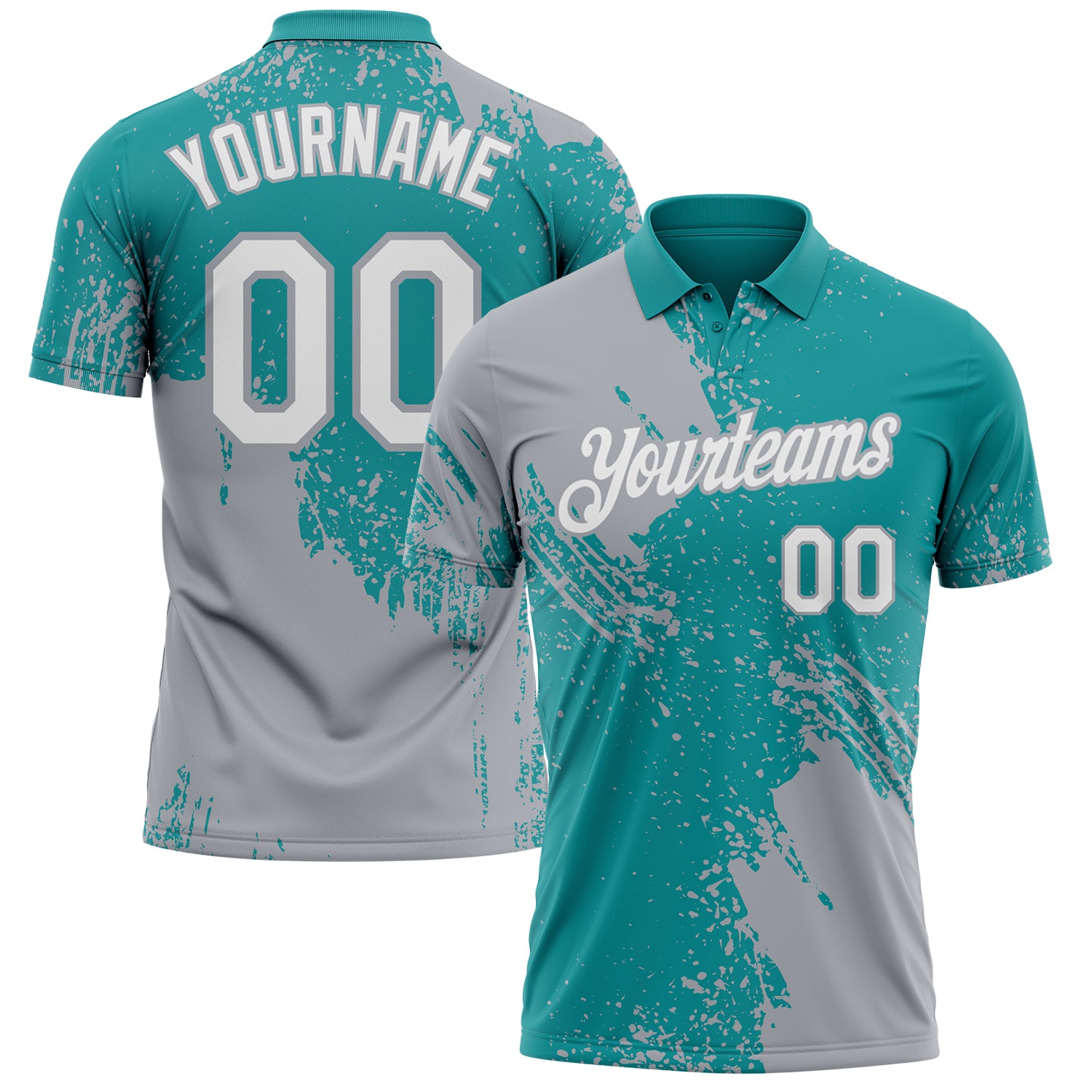 Custom Teal White-Gray Distressed Scratch Brush Stroke Performance Polo Shirt