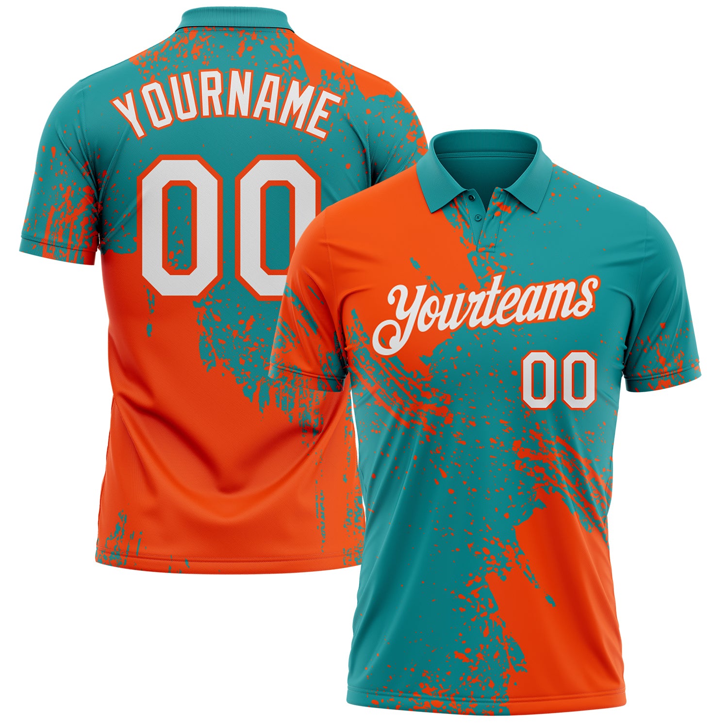 Custom Teal White-Orange Distressed Scratch Brush Stroke Performance Polo Shirt