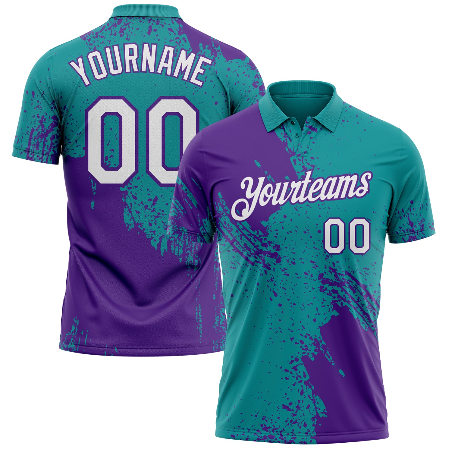Custom Teal White-Purple Distressed Scratch Brush Stroke Performance Polo Shirt