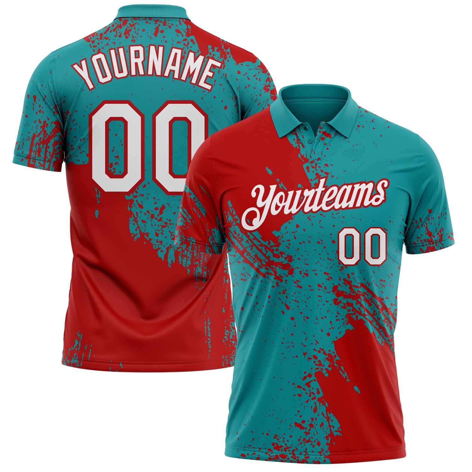 Custom Teal White-Red Distressed Scratch Brush Stroke Performance Polo Shirt