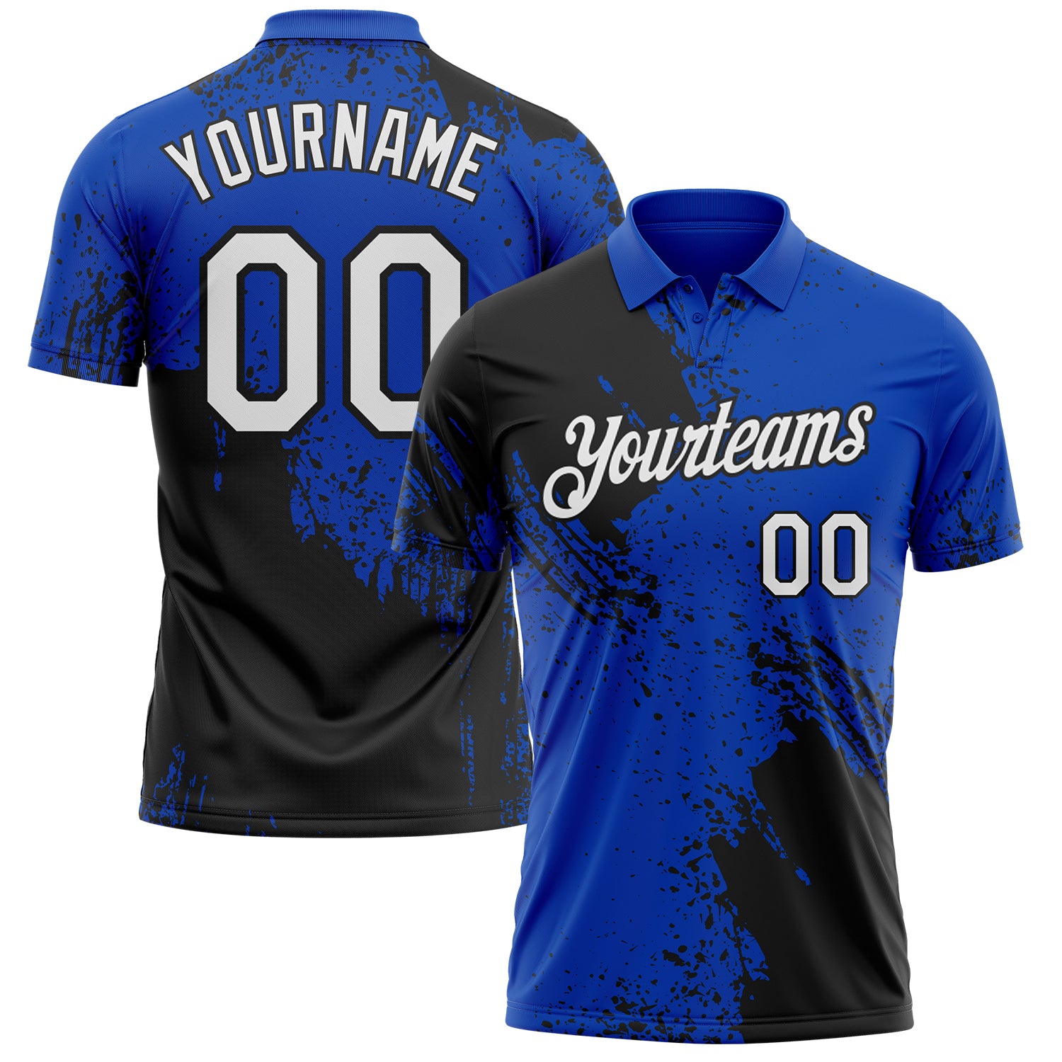 Custom Thunder Blue White-Black Distressed Scratch Brush Stroke Performance Polo Shirt