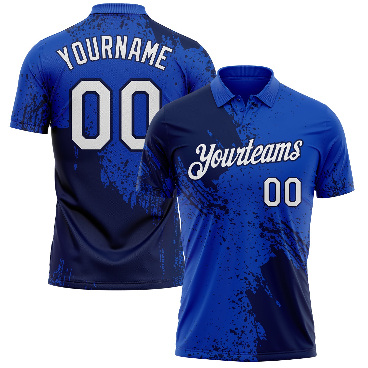 Custom Thunder Blue White-Navy Distressed Scratch Brush Stroke Performance Polo Shirt