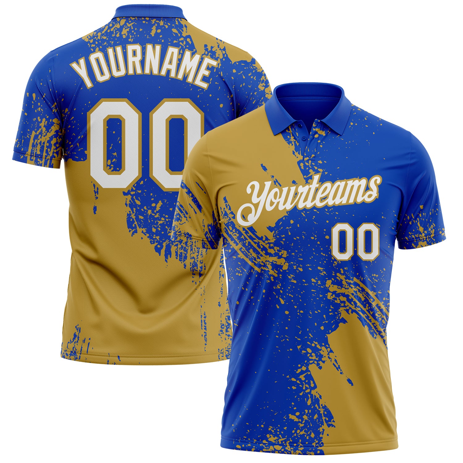 Custom Thunder Blue White-Old Gold Distressed Scratch Brush Stroke Performance Polo Shirt