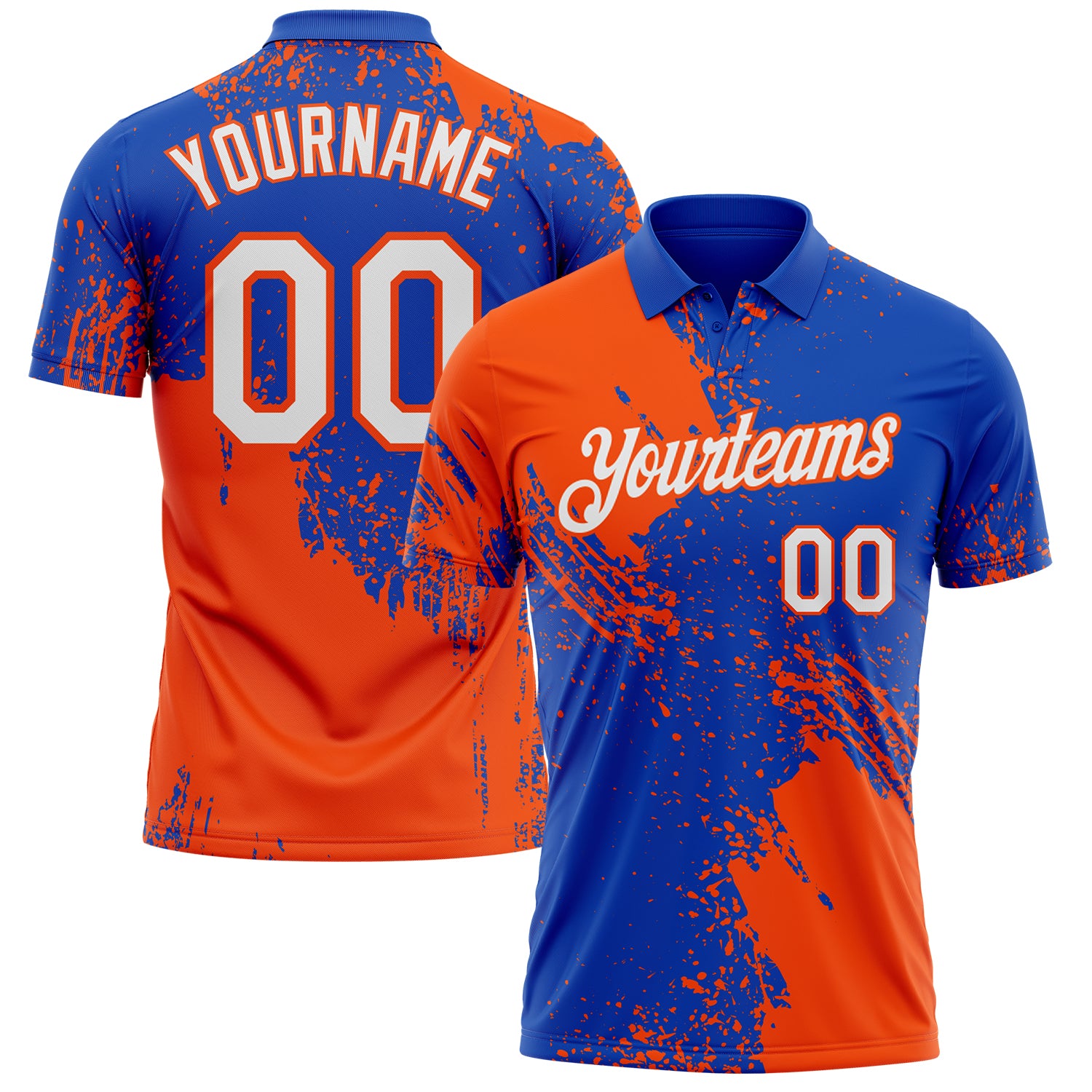 Custom Thunder Blue White-Orange Distressed Scratch Brush Stroke Performance Polo Shirt