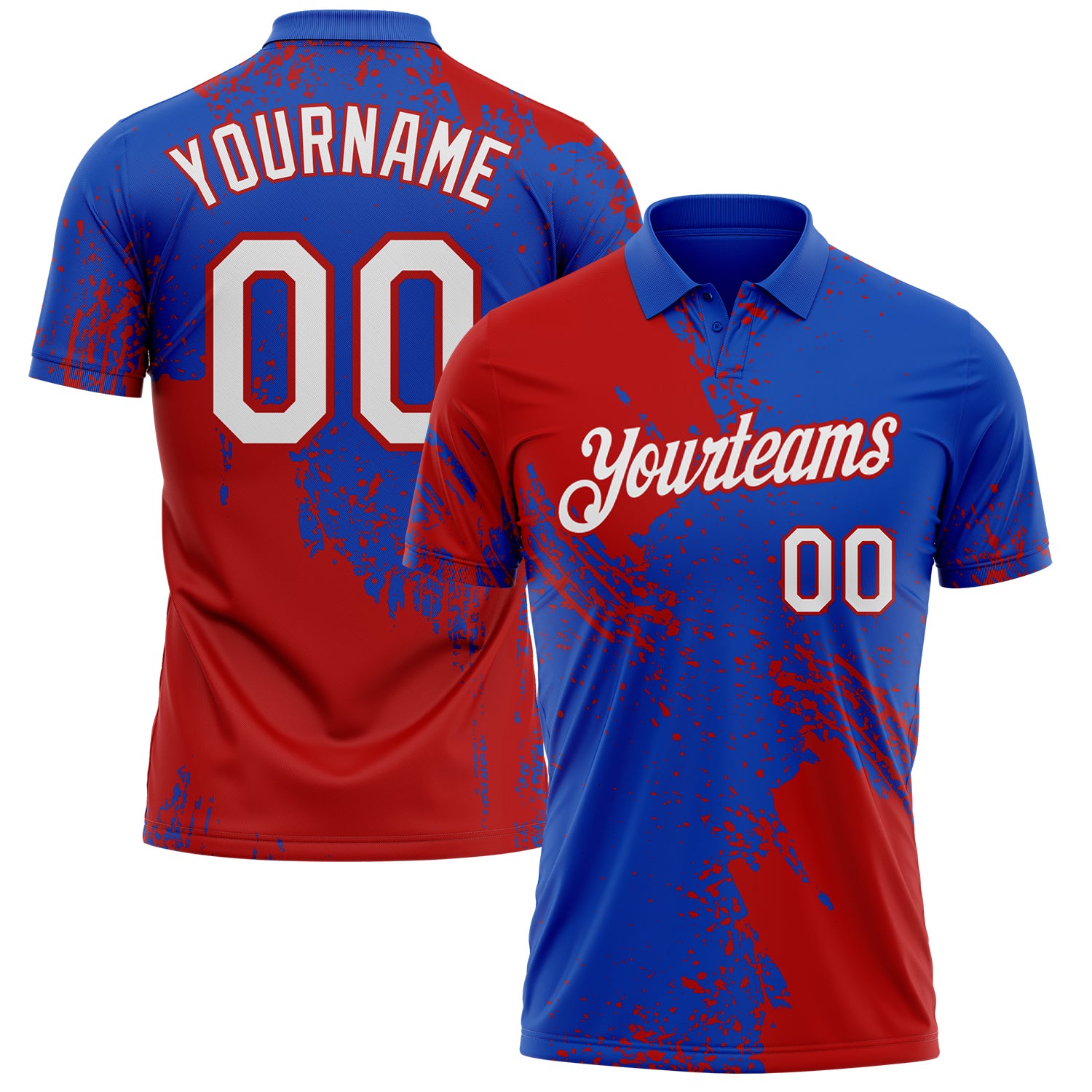 Custom Thunder Blue White-Red Distressed Scratch Brush Stroke Performance Polo Shirt
