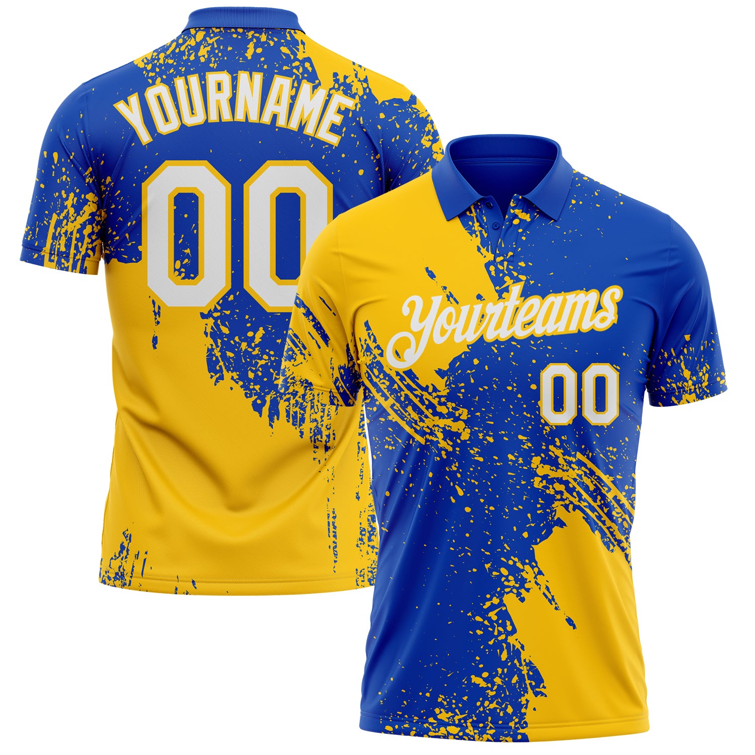 Custom Thunder Blue White-Yellow Distressed Scratch Brush Stroke Performance Polo Shirt