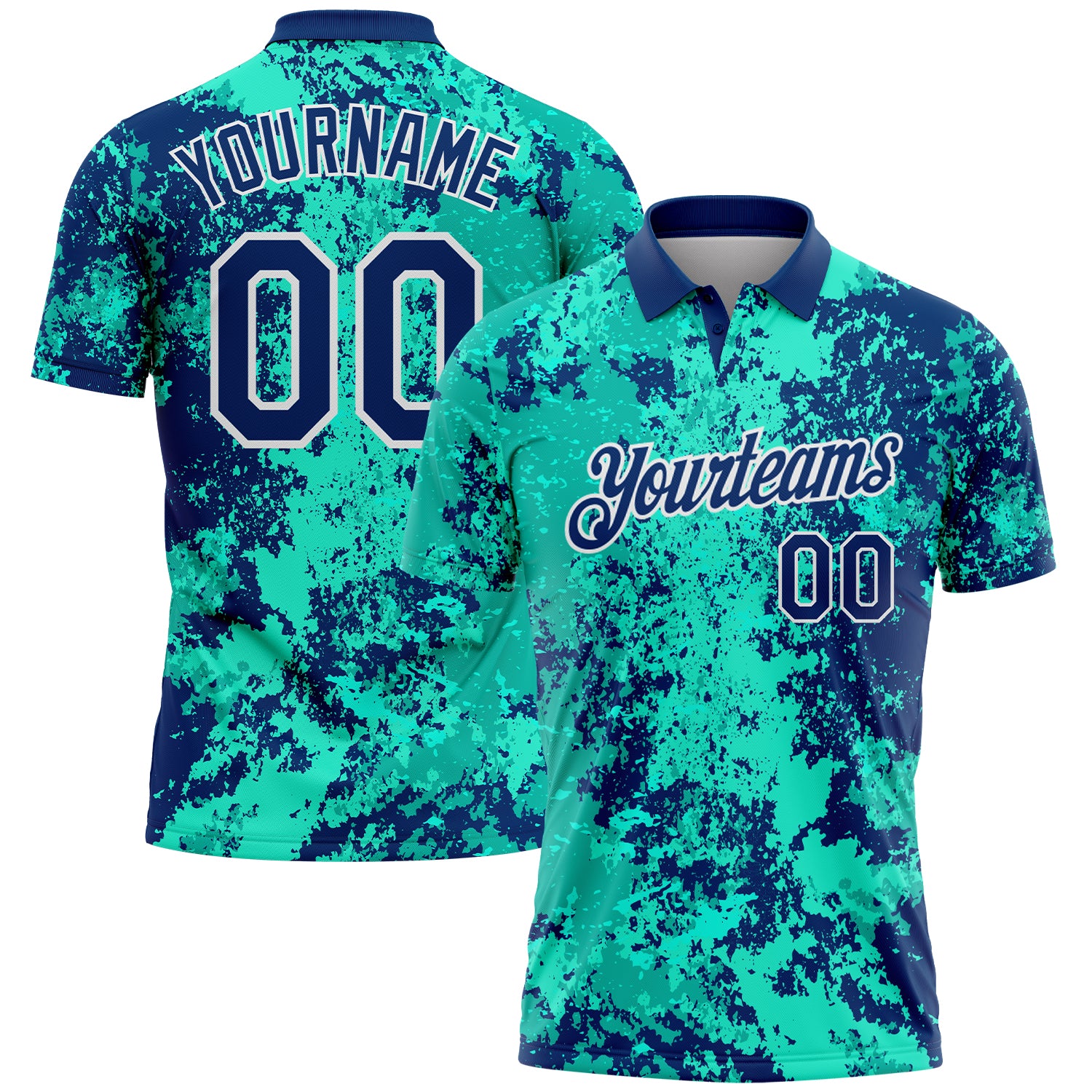 Custom US Navy Blue-White Abstract Splatter Performance Polo Shirt