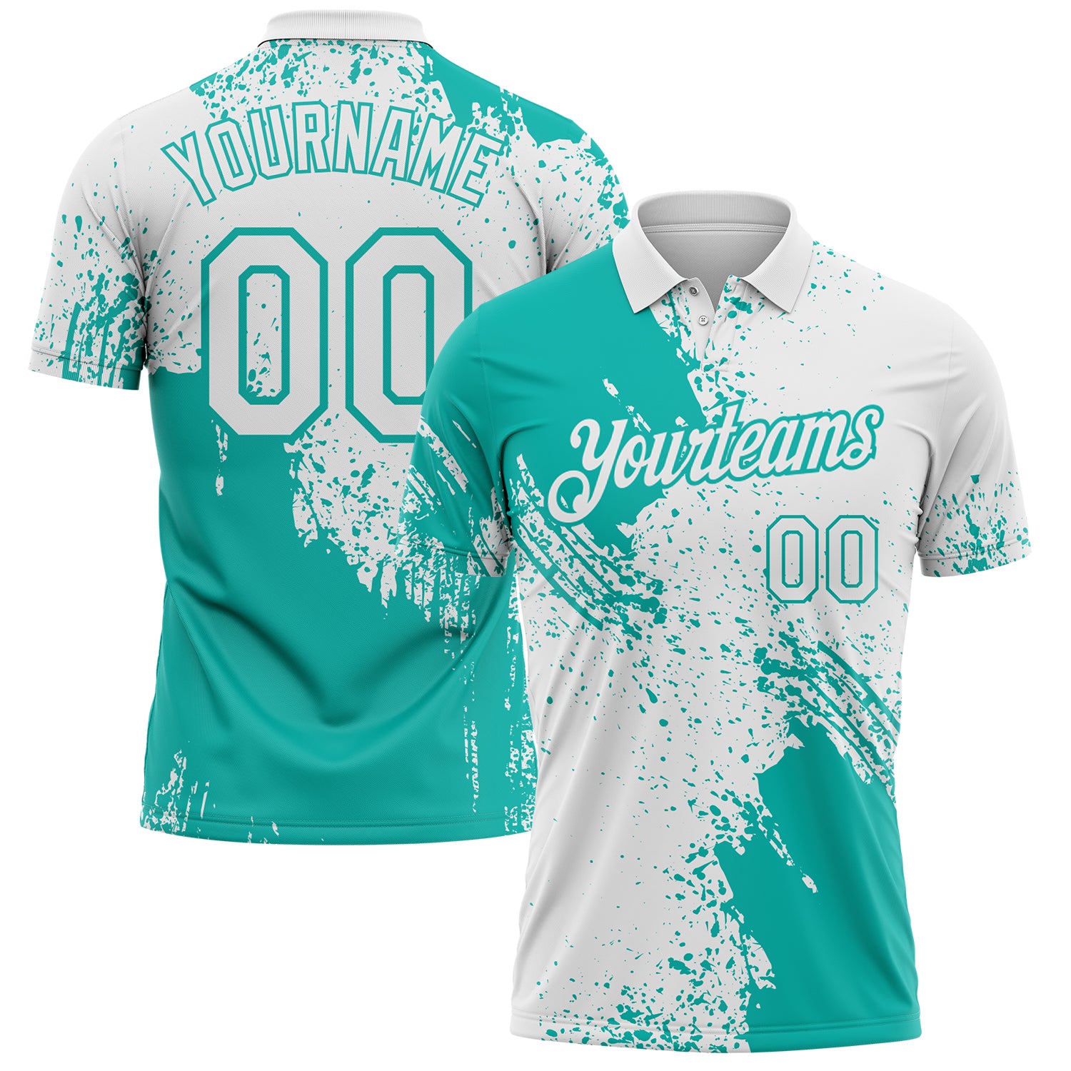 Custom White-Aqua Distressed Scratch Brush Stroke Performance Polo Shirt