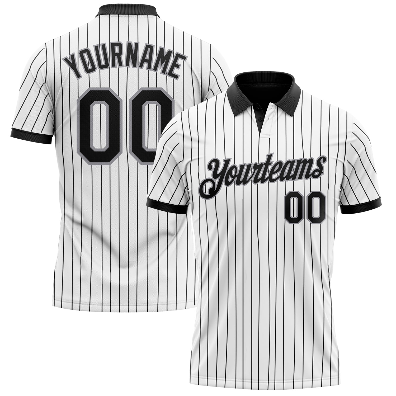 Custom White Black Pinstripe-Gray Performance Polo Shirt
