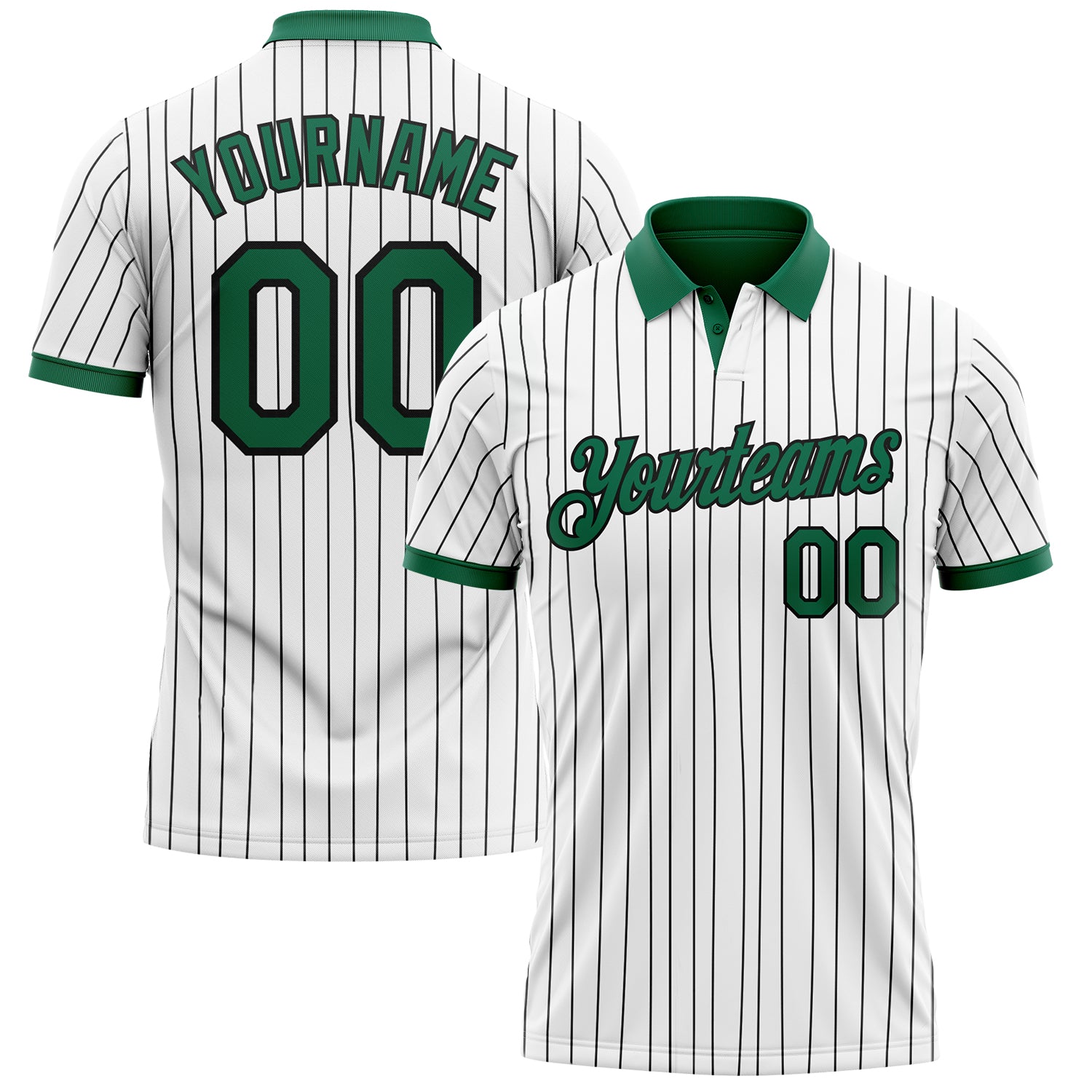 Custom White Black Pinstripe-Kelly Green Performance Polo Shirt