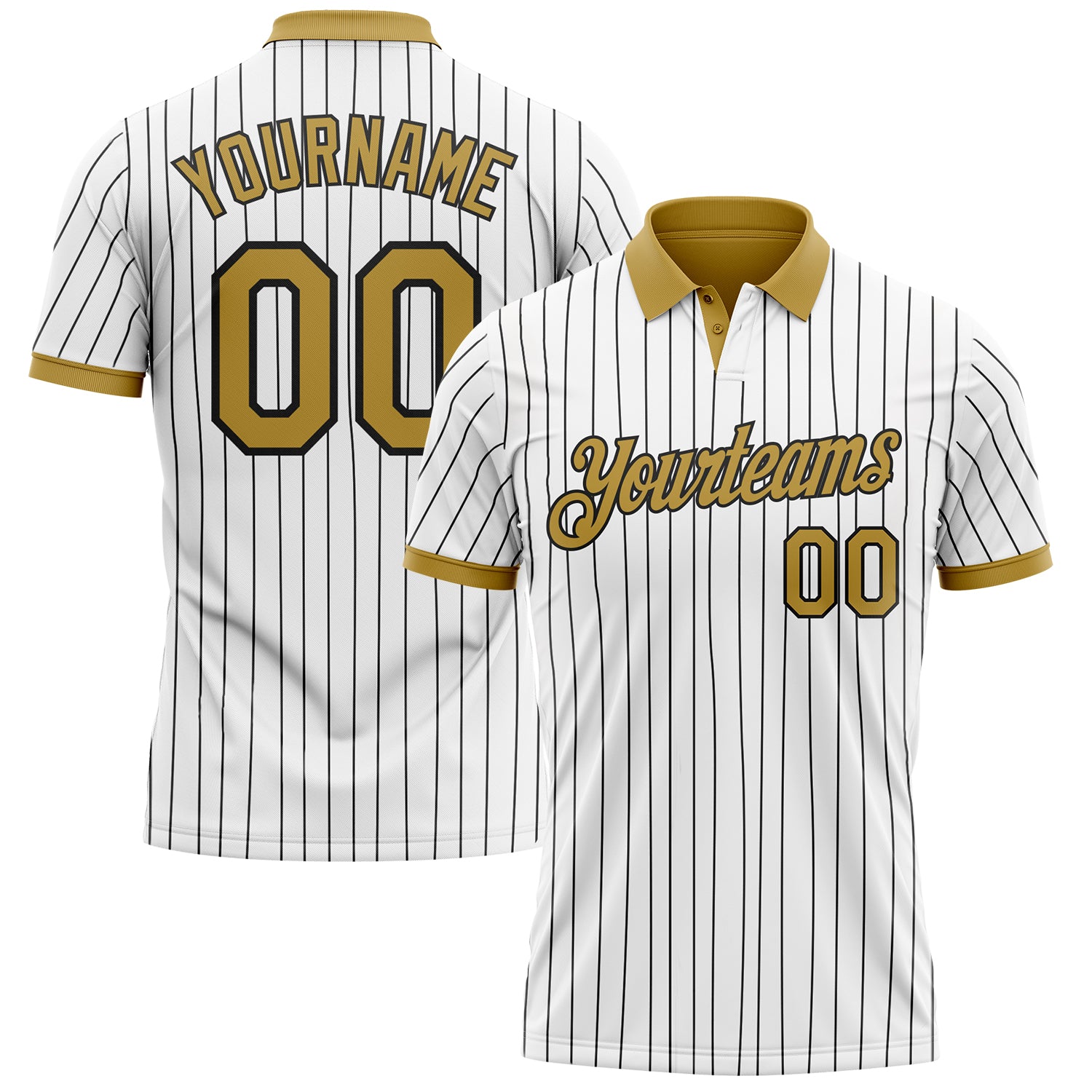 Custom White Black Pinstripe-Old Gold Performance Polo Shirt