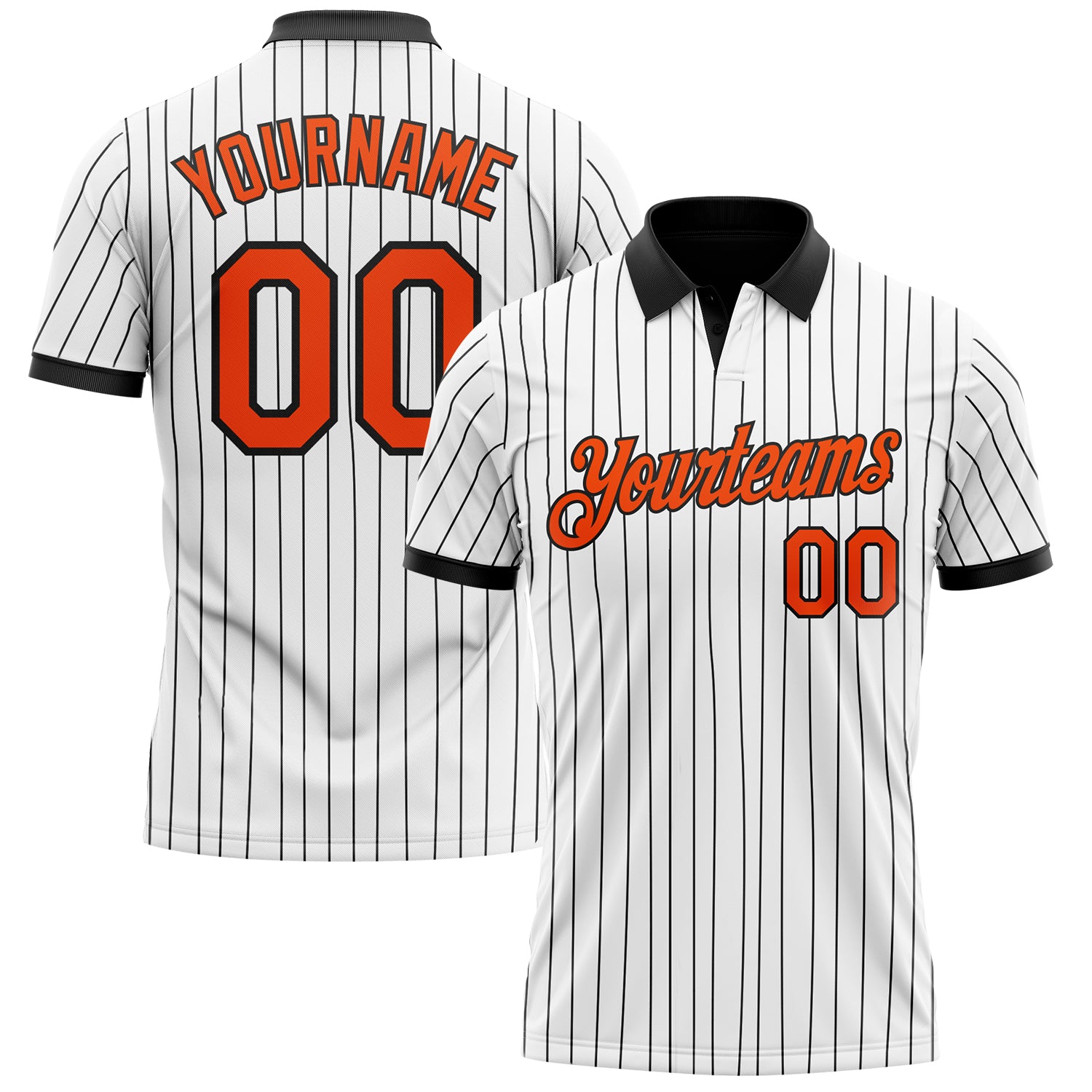 Custom White Black Pinstripe-Orange Performance Polo Shirt