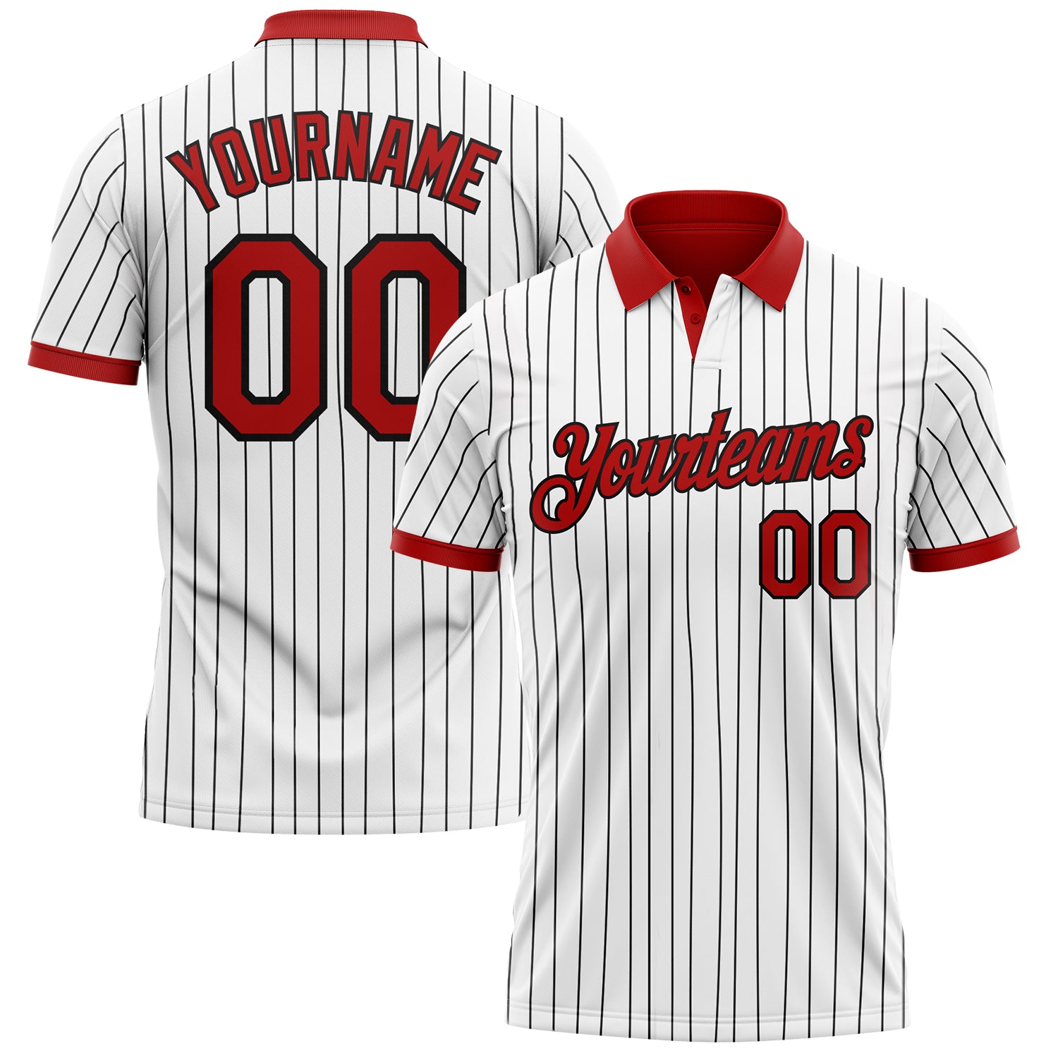Custom White Black Pinstripe-Red Performance Polo Shirt