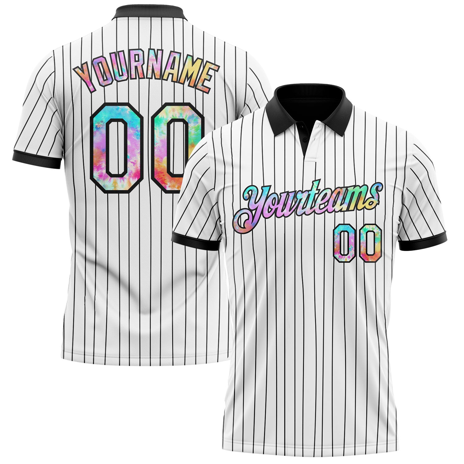 Custom White Black Pinstripe-Tie Dye Performance Polo Shirt
