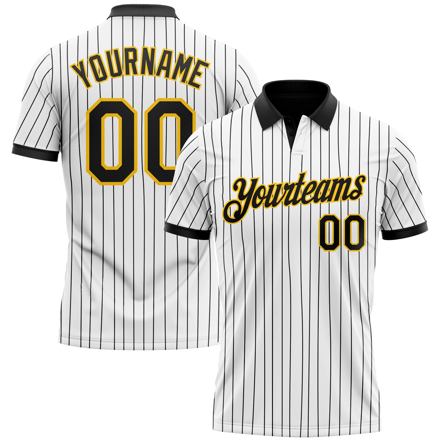 Custom White Black Pinstripe-Yellow Performance Polo Shirt