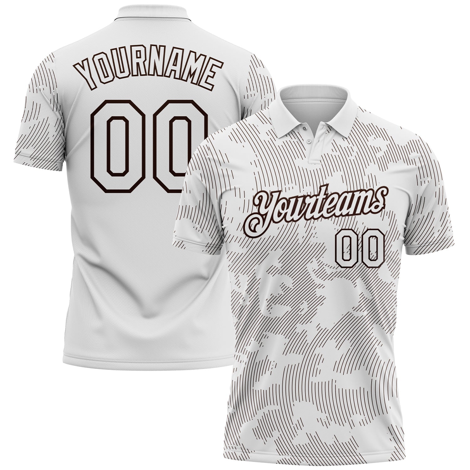 Custom White-Brown 3D Pattern Abstract Fluid Line Performance Polo Shirt