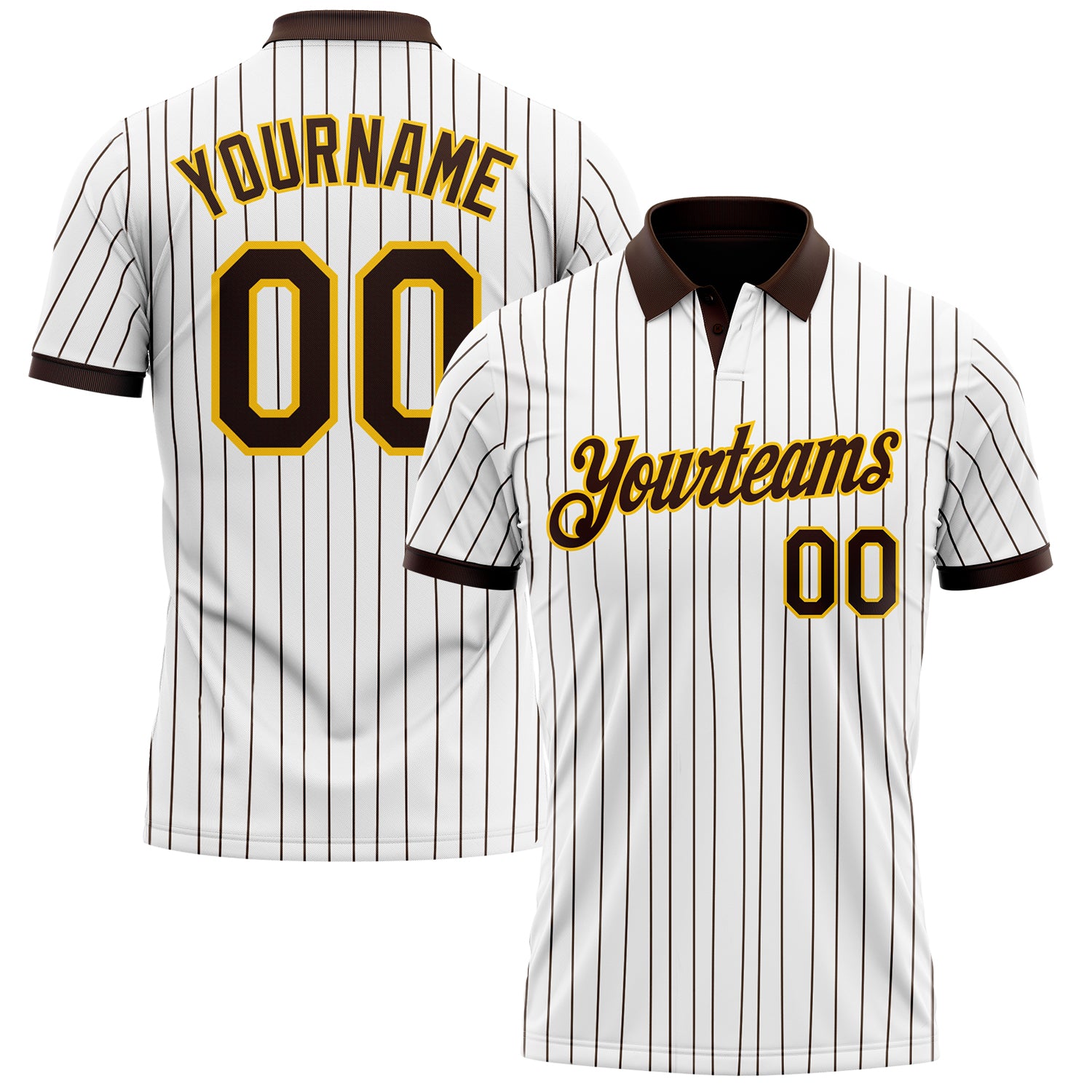Custom White Brown Pinstripe-Yellow Performance Polo Shirt