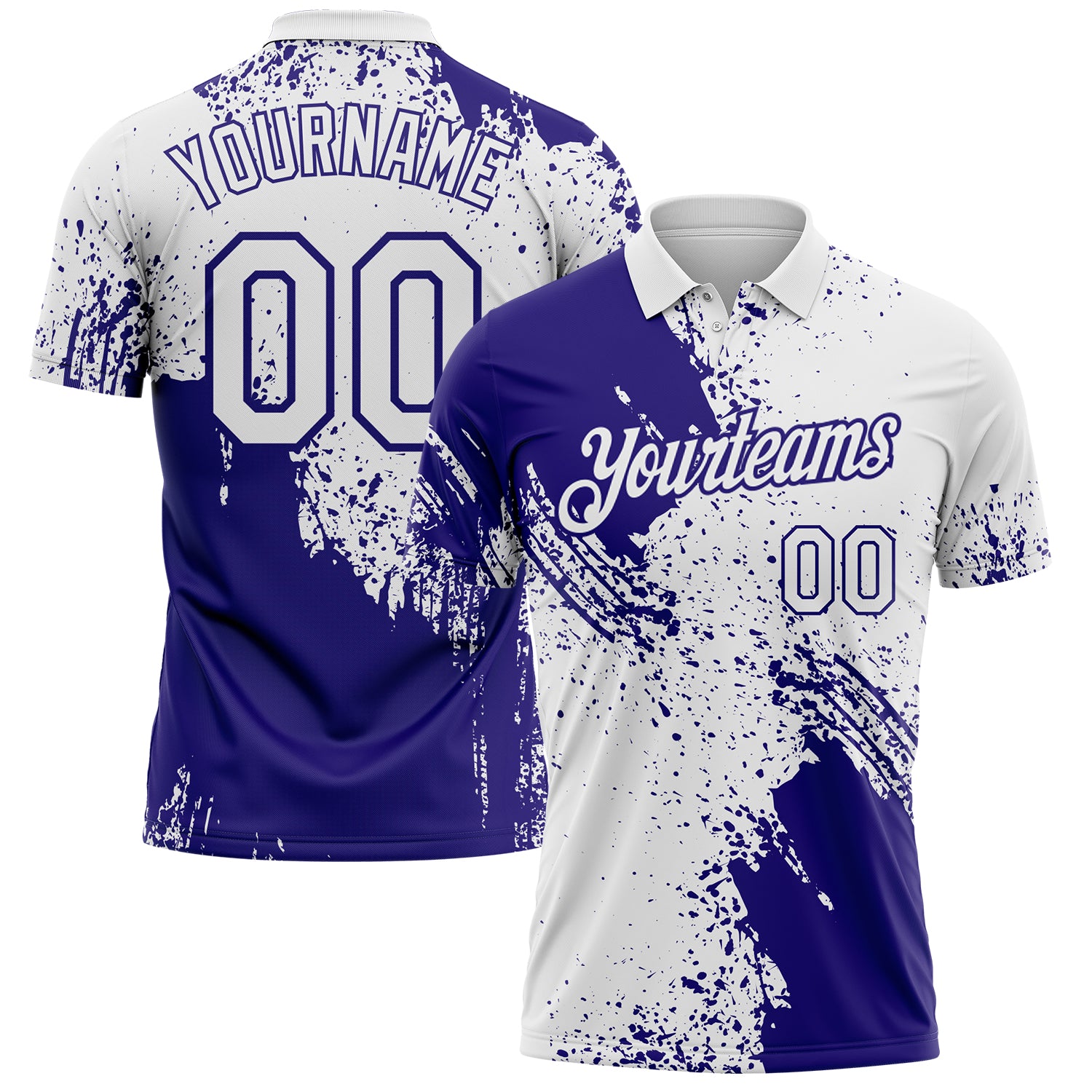 Custom White-Dark Purple Distressed Scratch Brush Stroke Performance Polo Shirt