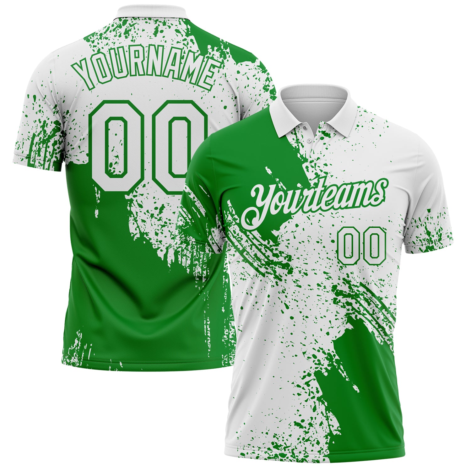 Custom White-Grass Green Distressed Scratch Brush Stroke Performance Polo Shirt