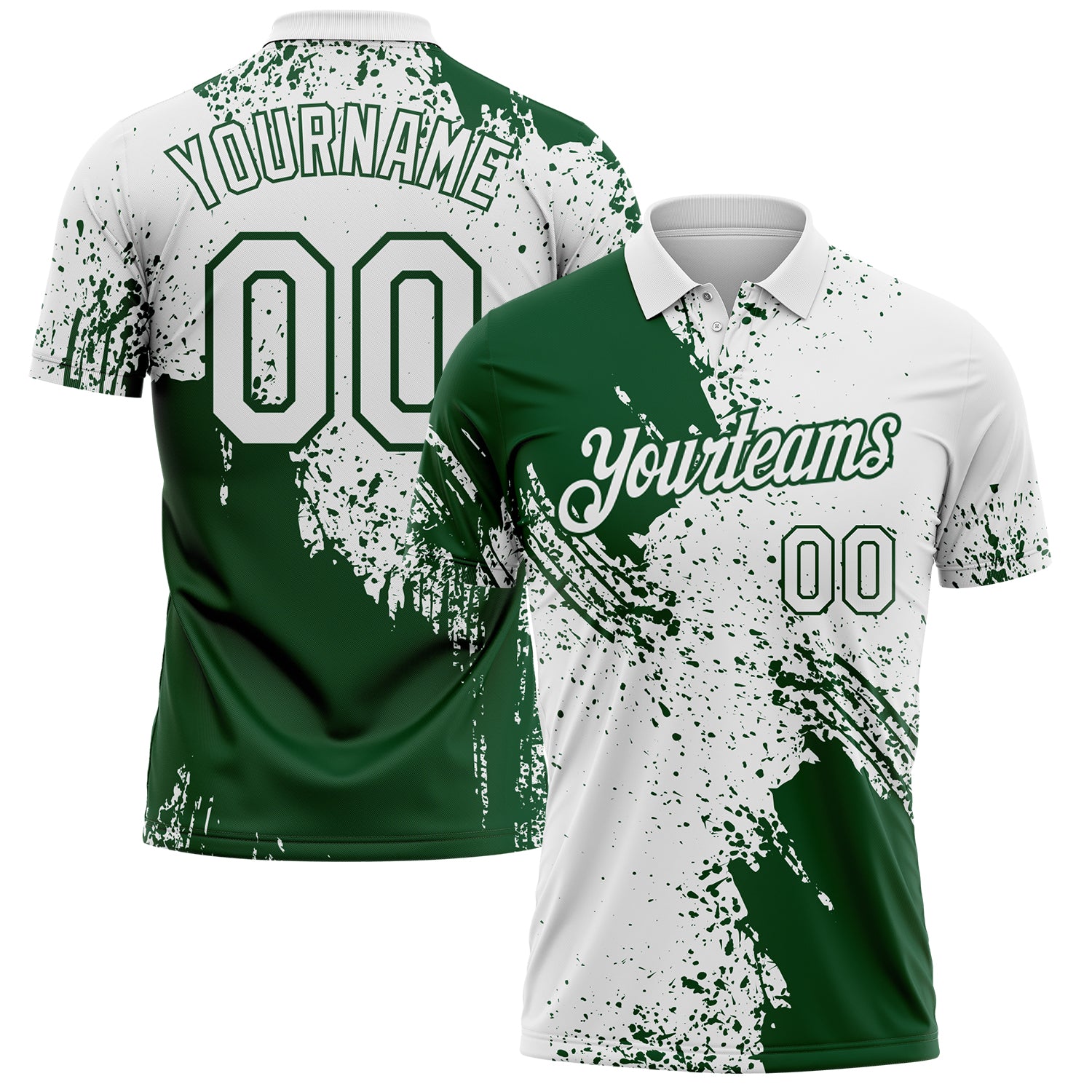 Custom White-Green Distressed Scratch Brush Stroke Performance Polo Shirt