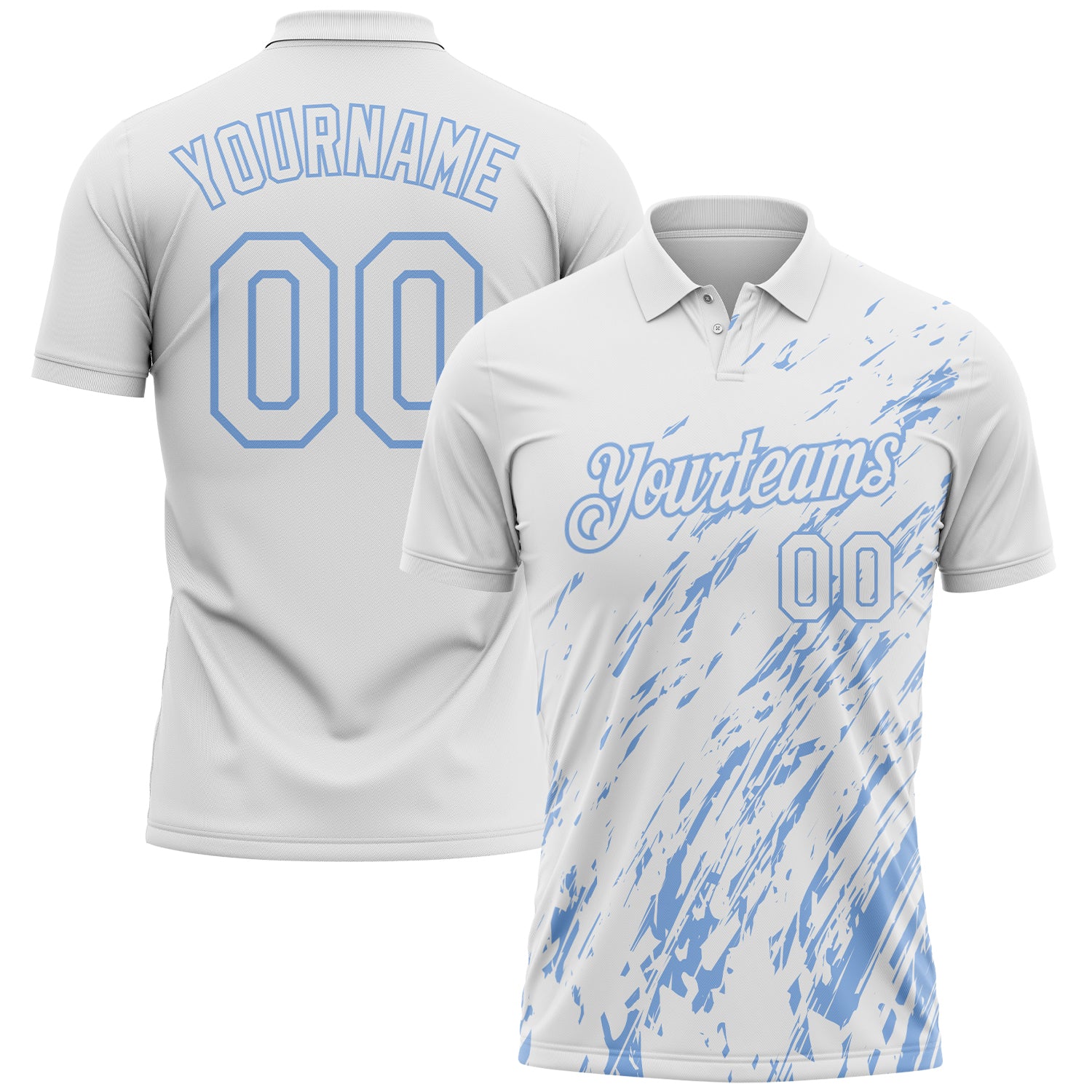 Custom White-Light Blue Paint Stroke Grunge Streak Performance Polo Shirt